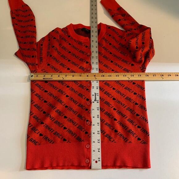 J Crew Cardigan Womens S Small Red Navy Merino Wool Blend Tanti Baci Button Up - Picture 8 of 14